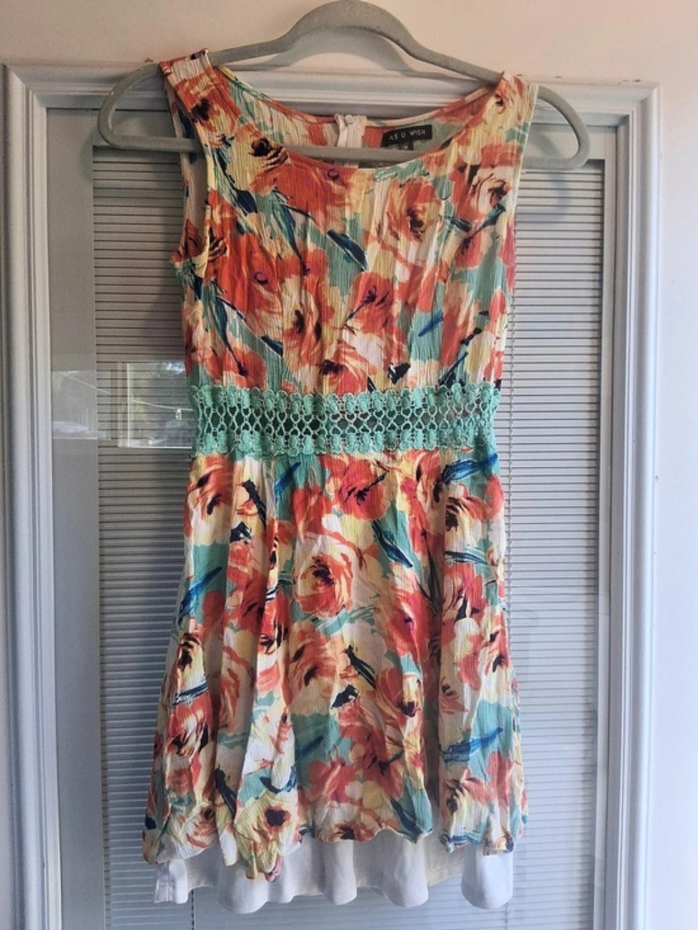 As U Wish Floral Mini Dress in Orange & Blue Size Medium